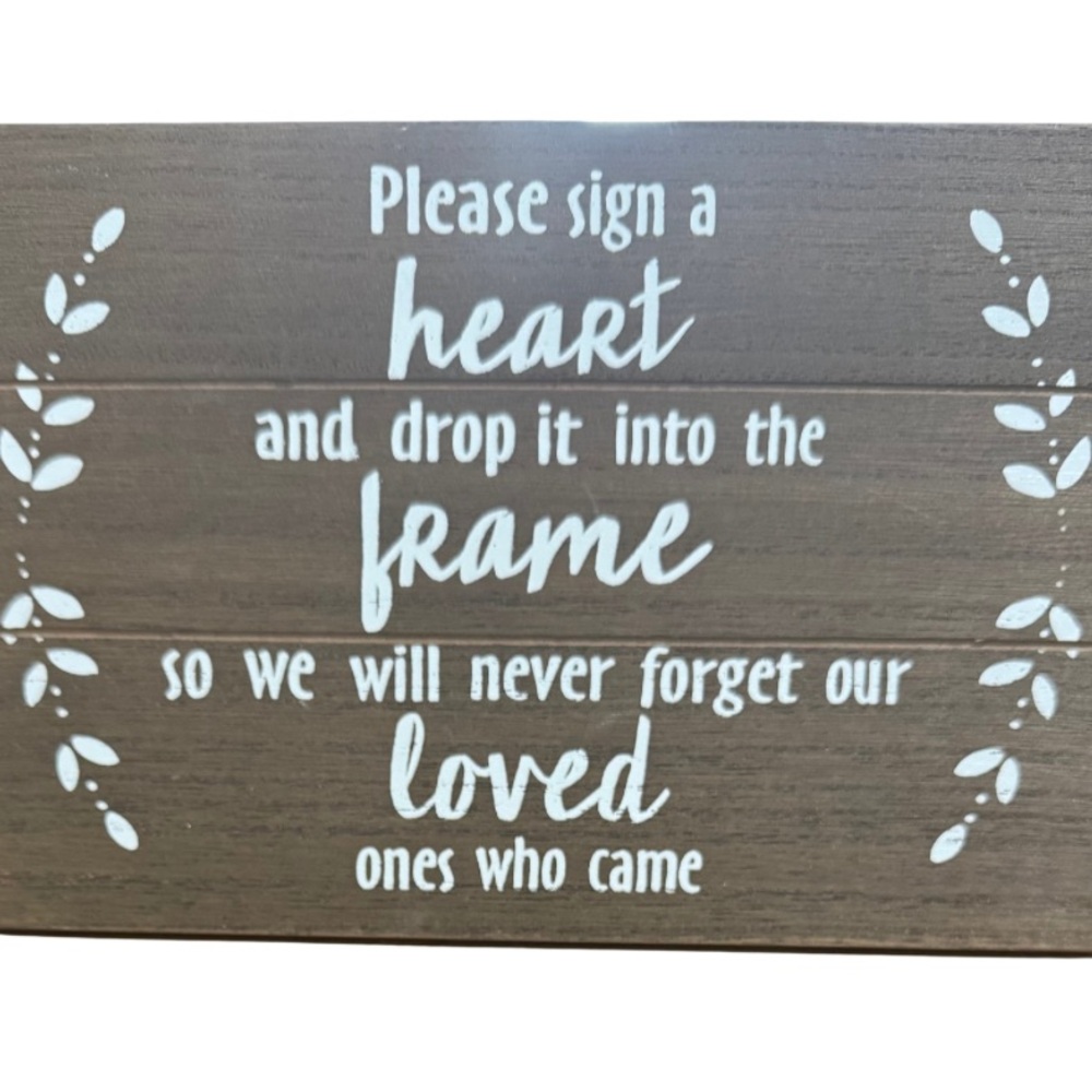 ♥️ Heart Drop Wooden Sign with White Text for Wedding Bride Groom Guests